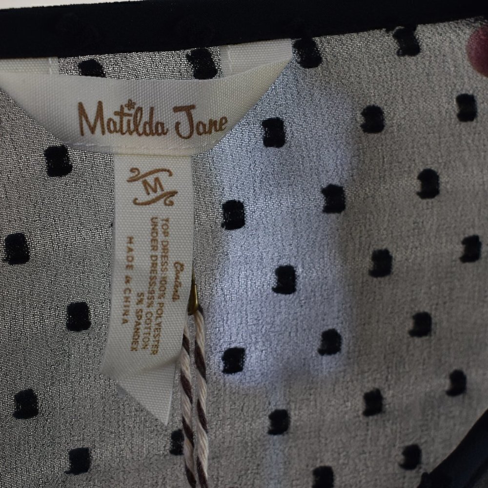Matilda Jane Nostalgic Charlie Sweet Swiss Dot Dress NEW M - Picture 2 of 8